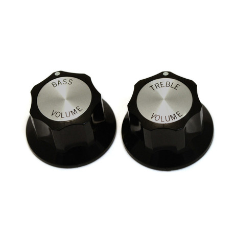TREBLE/BASS VOLUME KNOB (2) BLACK SILVER TOP FOR RICKENBAKER*