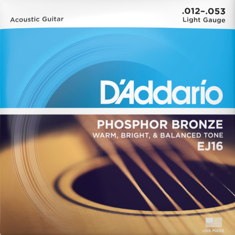 D'ADDARIO® PHOSPHOR BRONZE ACOUSTIC GUITAR STRINGS EJ16, 012-053