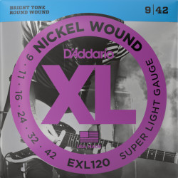 D'ADDARIO® XL NICKEL CORDES GUITARE ÉLECTRIQUE EXL120, 009-042