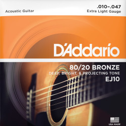 D'ADDARIO® CORDES GUITARE ACOUSTIQUE BRONZE EJ10, 80/20, 010-047