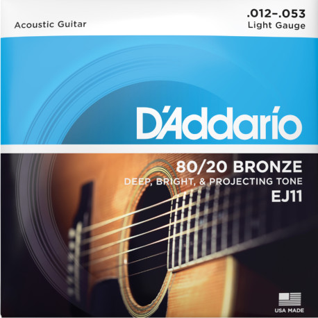 D'ADDARIO® 80/20 BRONZE ACOUSTIC GUITAR STRINGS EJ11, 012-053