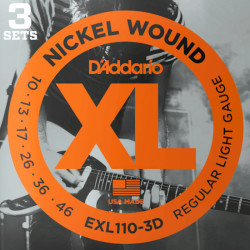 D'ADDARIO® XL NICKEL CORDES GUITARE ÉLECTRIQUE EXL110, 010-046, 3 SETS
