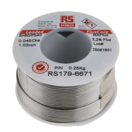 FIL À SOUDER 1mm DIA PLOMB 40%, ETAIN 60% FUSION 183/188°C 250gr