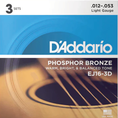 D'ADDARIO® CORDES GUITARE ACOUSTIQUE PHOSPHORE BRONZE 012-053, 25 JEUX