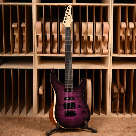 MARCEAU GUITARS® FASCINANTE TABLE ET MANCHE FLAMMÉS TOUCHE ÉBÈNE PURPLE BURST